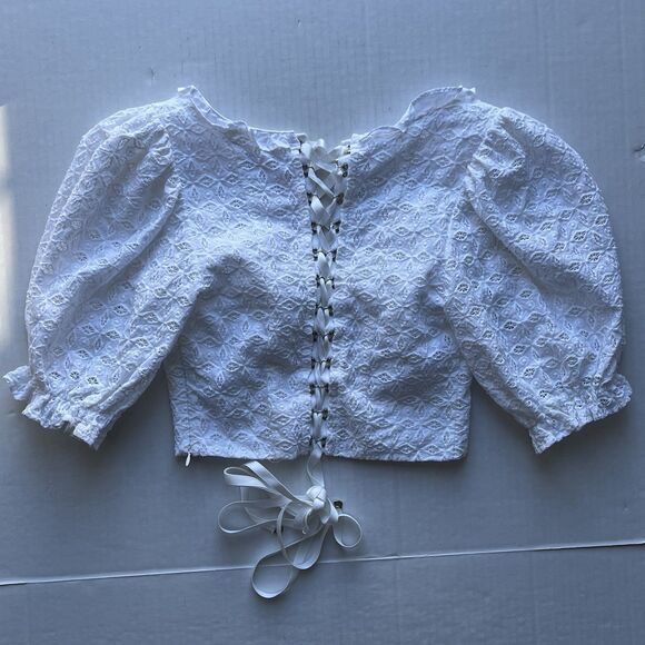 For Love and Lemons Corset Top Sand Dollar Lace Up Eyelet Blouse Underwire Boho - Picture 6 of 16